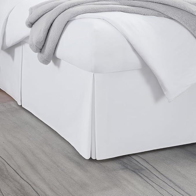 Twin Bed Skirt, Luxury 18 Inch Drop White Pleated Bed Skirt, Double Brushed Microfiber, Box Pleat Design, Wrinkle & Fade Resistant, Easy Fit Tailored Bedskirt for Twin Size Beds