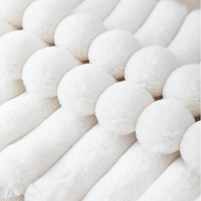 ZLINA Set of 2 Cream White Faux Fur Decorative Throw Pillow Covers Fluffy Striped Pillowcase Cushion Covers 12 x 20 Inch Decor Sofa Couch Bedroom