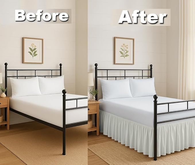 Ruffled Bed Skirt Split Corners with Platform, Tailored Fit Hotel Quality Wrinkle Free Ultra-Soft Microfiber Dust Ruffle, Upto 12 Inch Drop, Twin XL, Ivory