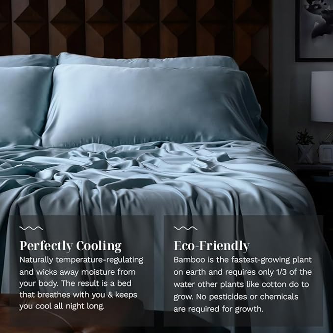 LUXOME Luxury Sheet Set | 100% Rayon (Viscose) from Bamboo | Queen Size - Surf | Deep Pockets | 4-Piece Set (Fitted, Flat, 2 Pillowcases)
