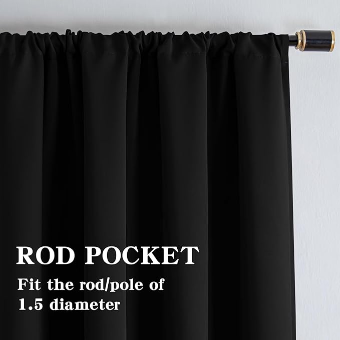 Blackout Curtains for Bedroom 1 Panel, Custom Curtains Thermal Insulated Black, Rod Pocket Room Darkening Drapes for Living Room Windows Luxury Decor(Custom Size,Black)