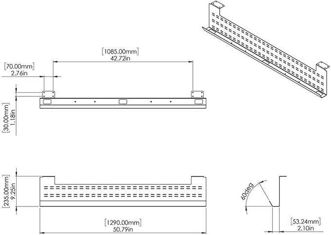 Stand Up Desk Store Under Desk Cable Management Tray Black Horizontal Computer Cord Raceway and Modesty Panel (White, 51")