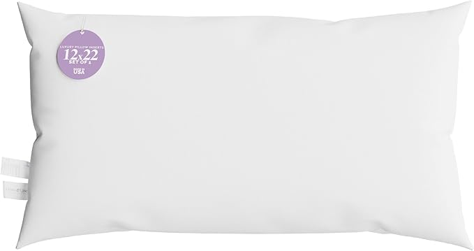 12x22 inch Lumbar Pillow Insert by Looms and Linens with Down Alternative Boudoir Pillow - USA Made Lumbar Pillow Pack of 1