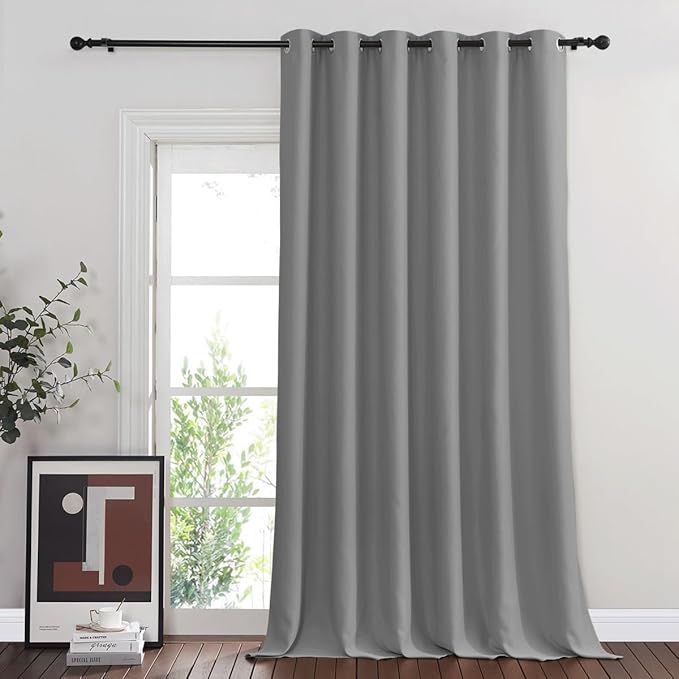 NICETOWN Blackout Sliding Door Curtain for Living Room, Grommet Room Divider Curtain Privacy Thermal Insulated Sound Reducing Window Treatment for Bedroom (1 Panel, Silver Grey, W80 x L108)