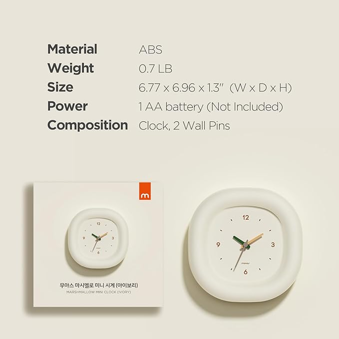 mooas Cute Mini Analog Marshmallow Clock 6.9 Inch Aesthetic Small Silent Bedside Desk Clock Battery Operated Non-Ticking Shelf Clocks for Décor Livingroom Bedroom Kitchen Desktop Gift Clock(Blue)