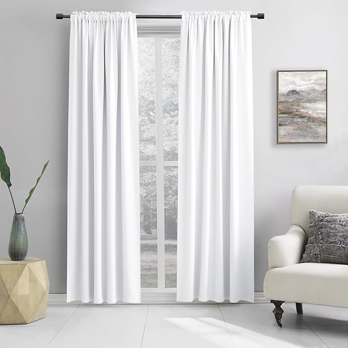 DONREN Extra Wide 60 Inches Wide Room Divider Curtains for Living Room -2 Panel Set Room Darkening Energy Efficient Curtains for Sliding Glass Patio Doors,Pure White,5FTx7FT(Total W120 x L84 Inch)