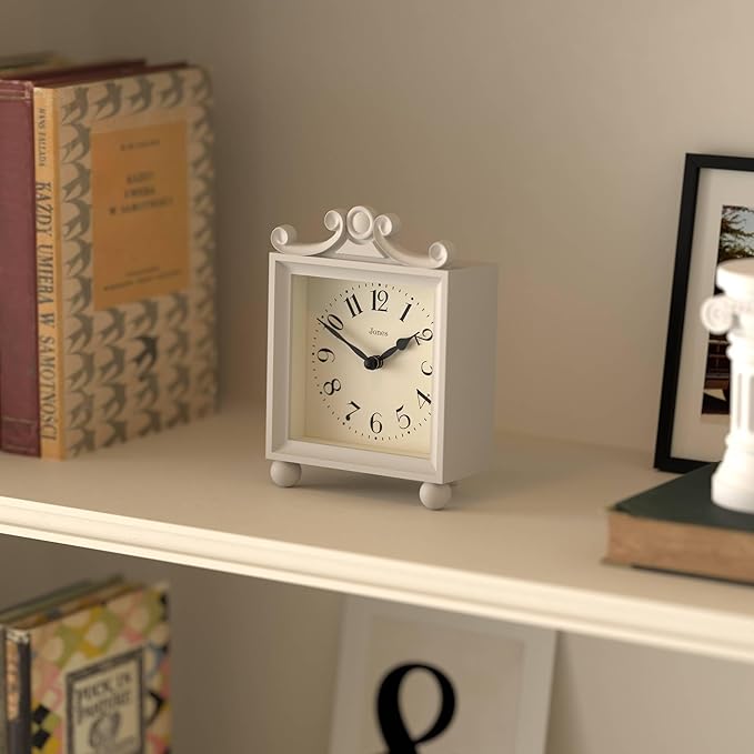 JONES CLOCKS® Parlour Mantel Clock | Classic Carriage Clock | Pale Gray | Elegant Square Decorative case, Perfect for Mantel, Shelf, Table or Bedside