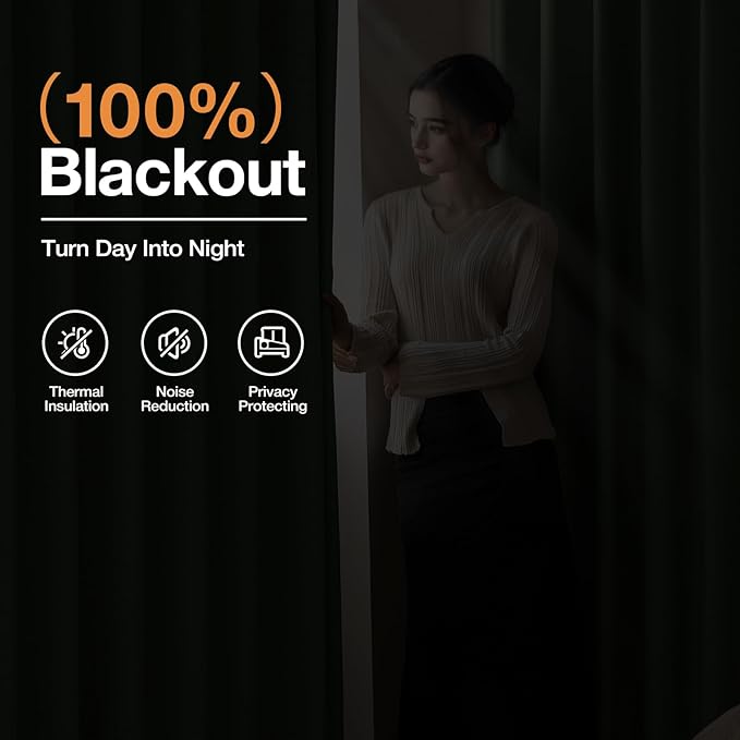 100% Blackout Curtains 96 inch Length 2 Panels for Living Room, Linen-Look Textured Room Darkening Thermal Insulated Noise Reduction Farmhouse Drapes for Bedroom (W52xL96, Olive)