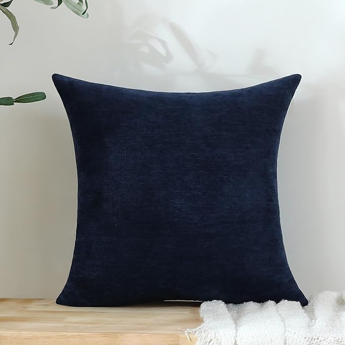 Jeneoo Navy Blue Decorative Throw Pillow Covers Soft Chenille Comfy Square Couch Cushion Cases for Living Room Sofa Decor (Set of 2, 20 x 20 Inches)