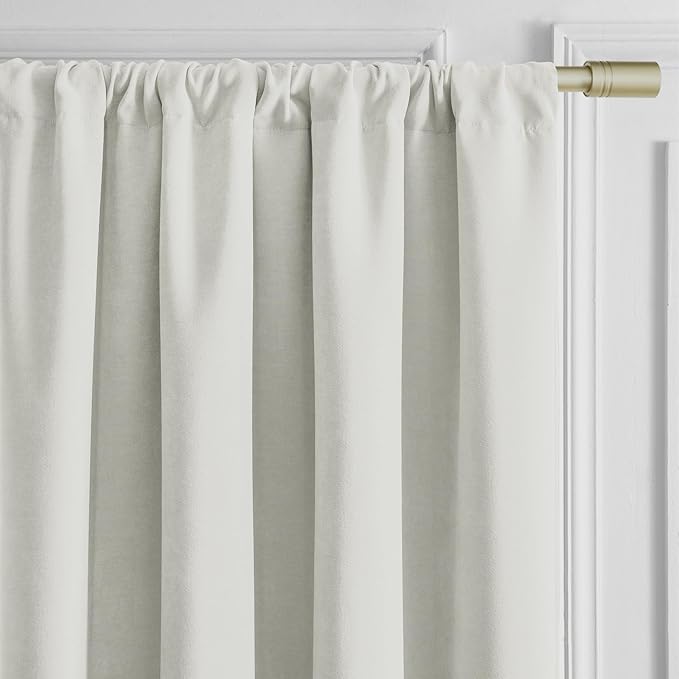 Joydeco Vanilla Grey Velvet Curtains 90 Inches 2 Panels, Luxury Thermal Insulated Soft Curtains for Bedroom & Living Room, Room Darkening Velvet Drapes, Rod Pocket (52W x 90L)