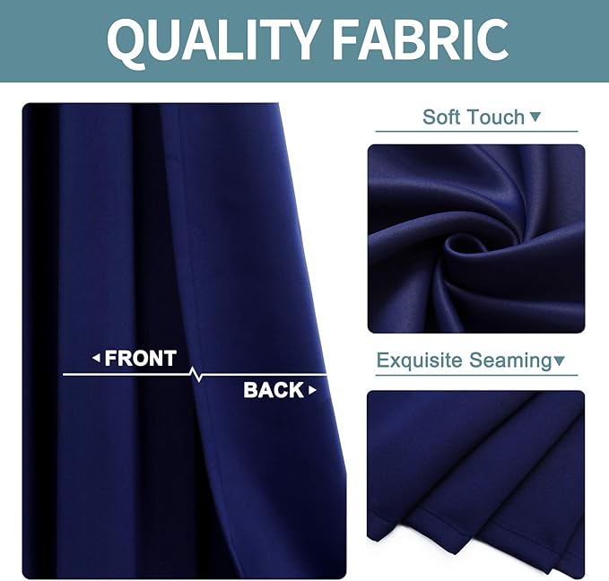 ChrisDowa Grommet Blackout Curtains for Bedroom and Living Room - 2 Panels Set Thermal Insulated Room Darkening Curtains (Navy Blue, 42W x 63L)