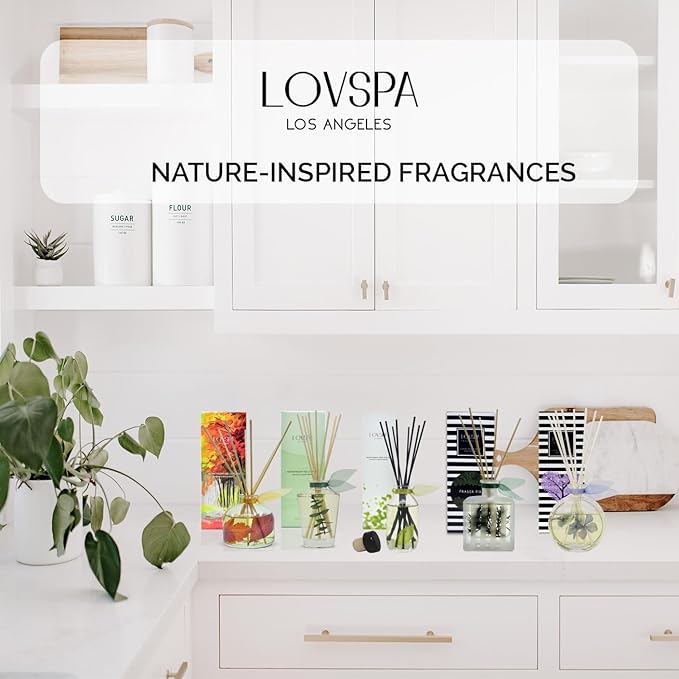 LOVSPA Reed Diffuser Set, Calm Spanish Blue Lavender Scented Oil Diffuser with Sticks, Home Fragrance Accessories for Bathroom Shelf Decor, Aroma Diffusers for Home or Office Desk, USA Made