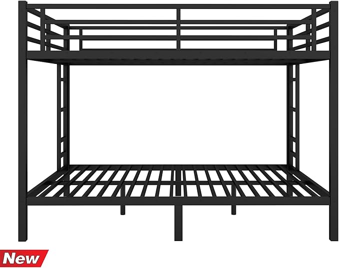 Higher Quality & Stronger Heavy Duty Metal Bunk Bed Frame Queen Over Queen Size for Adults Teens, Thickened More Stable Steel Bunkbed (Queen Over Queen-A)