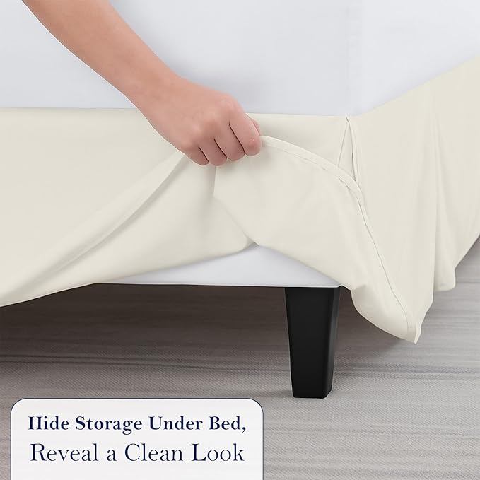 Twin Bed Skirt, Luxury 16 Inch Drop Ivory Pleated Bed Skirt, Double Brushed Microfiber, Box Pleat Design, Wrinkle & Fade Resistant, Easy Fit Tailored Bedskirt for Twin Size Beds