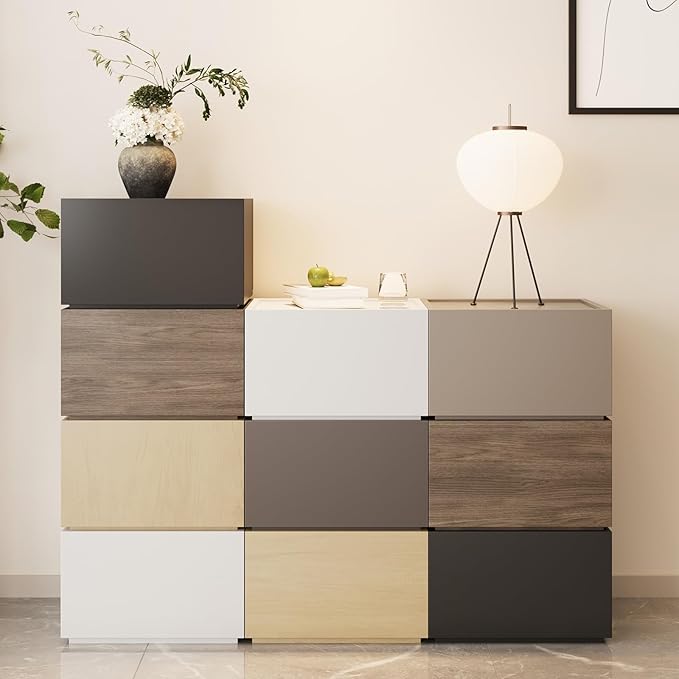 Modern Nightstand Stackable Storage Drawers, Modular Bedroom Furniture Set - Storage Cabinet, Bedside Table, Sofa End Table for Bedroom Living Room Hallway Entryway Champagne Small