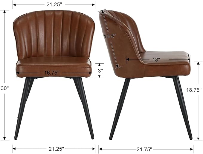 EALSON Modern Dining Chairs Set of 6 Upholstered Leather Accent Dining Room Chairs with Metal Legs Comfortable Armless Kitchen Chairs for Living Room/Dining Room, Brown