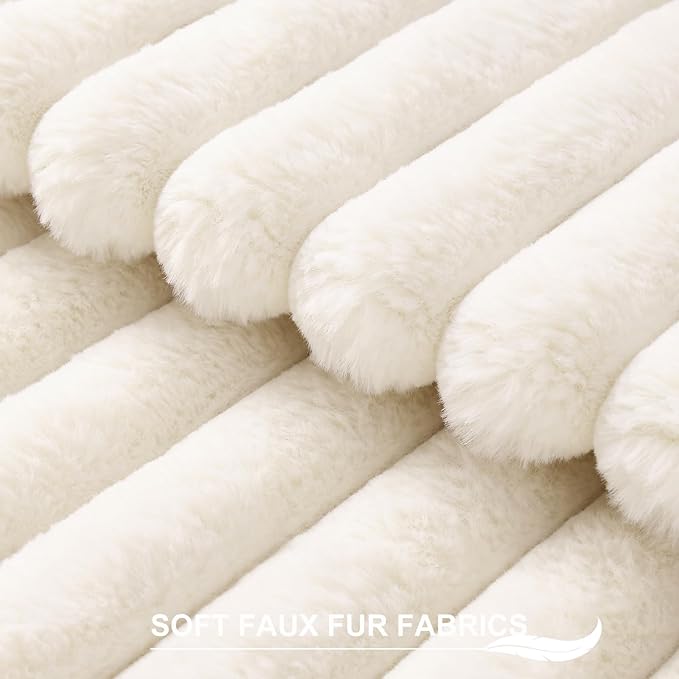 Pallene Faux Fur Plush Lumbar Throw Pillow Covers 12x20 Set of 2, Luxury Soft Fluffy Striped Decorative Pillow Covers for Sofa, Couch, Living Room, Cream White