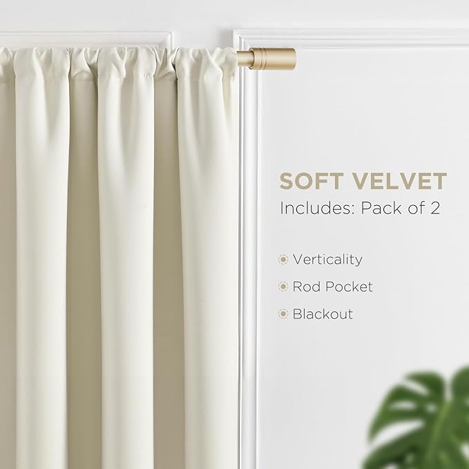 Joydeco White Velvet Curtains 108 Inches 2 Panels,Luxury Thermal Insulated Soft White Curtains for Bedroom & Living Room, Room Darkening Velvet Drapes, Rod Pocket (52W x 108L)