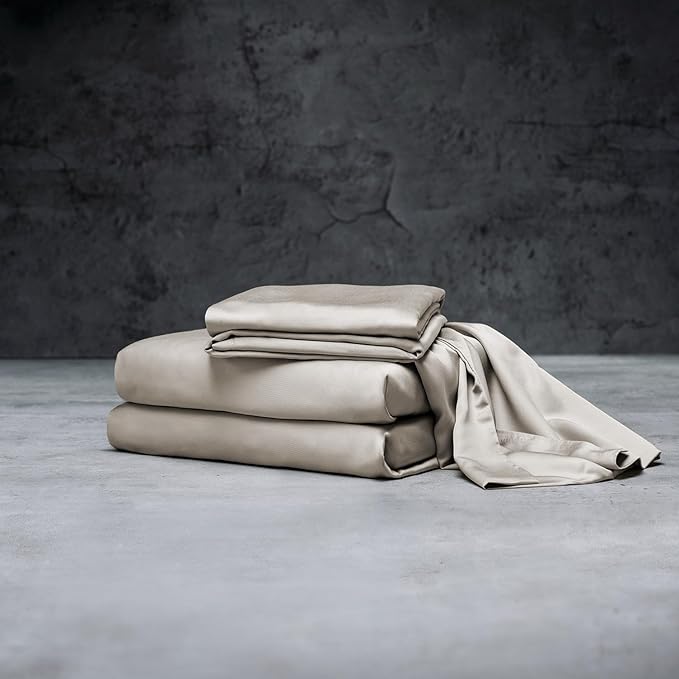 LUXOME Luxury Sheet Set | 100% Rayon (Viscose) from Bamboo | King Size - Dune | Deep Pockets | 4-Piece Set (Fitted, Flat, 2 Pillowcases)