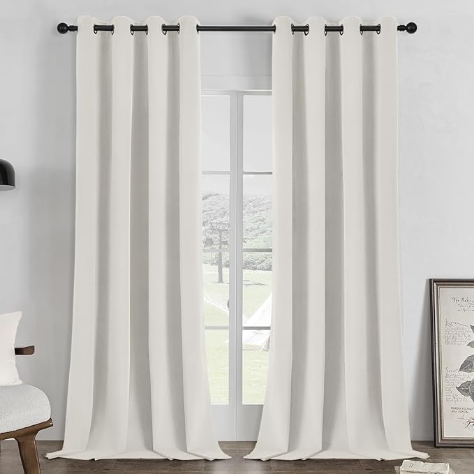 Joydeco White 100% Blackout Curtains 84 Inch 2 Panels, Luxury Thermal White Velvet Curtains for Bedroom Living Room, Soundproof Blackout Window Drapes, Grommet Top (52W x 84L)