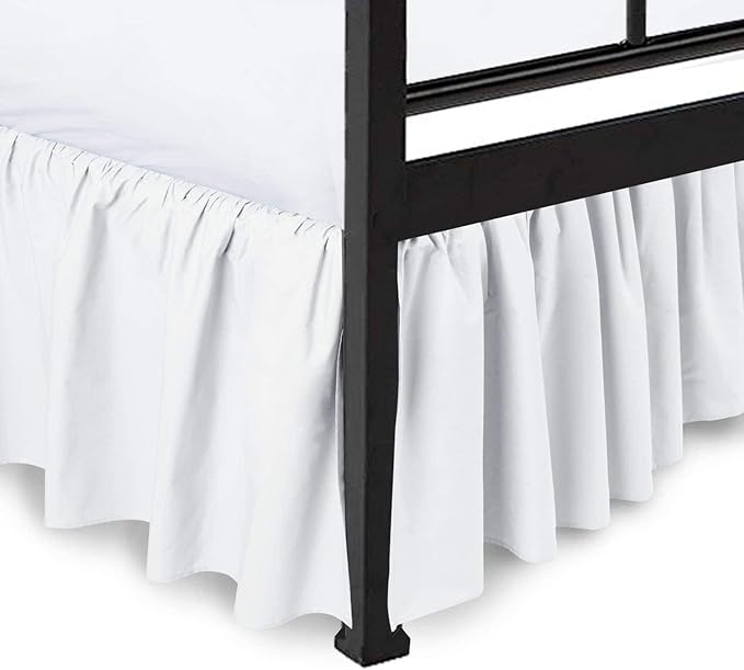 Ruffled Bed Skirt with Split Corners, White, Full 16 Inch Drop Bedskirt, Hotel Quality Brushed Microfiber Wrinkle Free Dust Ruffle Bed Skirt Full Size