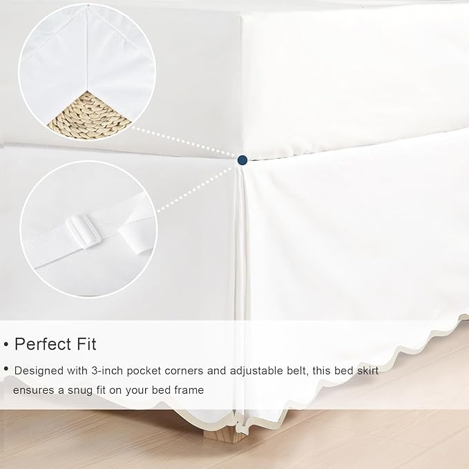HIG Queen Bed Skirt - Easy Fit Scallop Edge Pleated Bedskirts With Spilt Coner, 18 Inch Drop Anti-Slip Dust Ruffle, Thick Fabric for Enhanced Privacy, Pre-Washed for Long-Lasting Use, Machine Washable