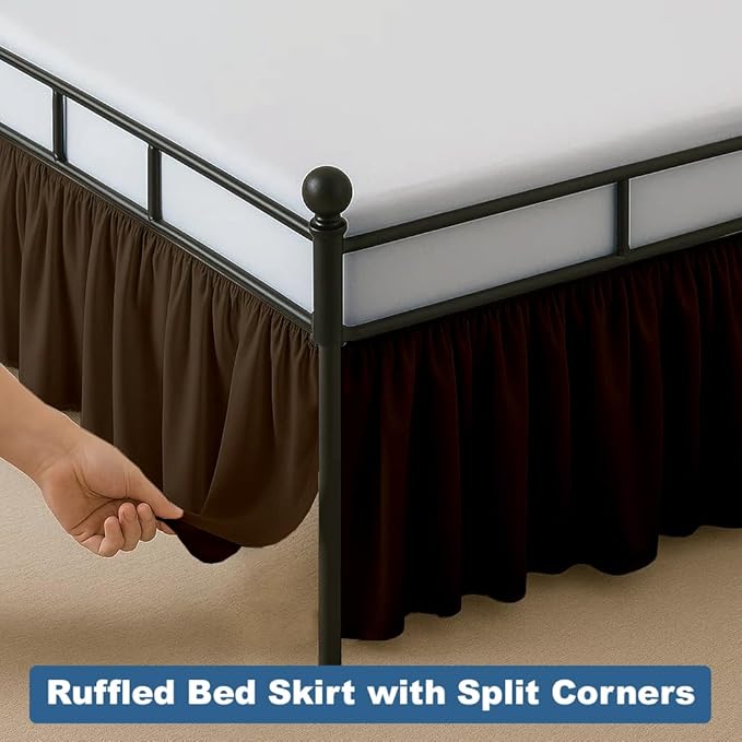 Ruffled Bed Skirt Split Corners with Platform, Tailored Fit Hotel Quality Wrinkle Free Ultra-Soft Microfiber Dust Ruffle, Upto 21 Inch Drop, King, Chocolate