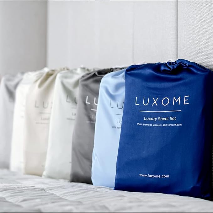 LUXOME 100% Rayon (Viscose) from Bamboo Pillowcase Set (Standard/Queen) | 400 Thread Count | Moisture-Wicking | Envelope Closure | Charcoal