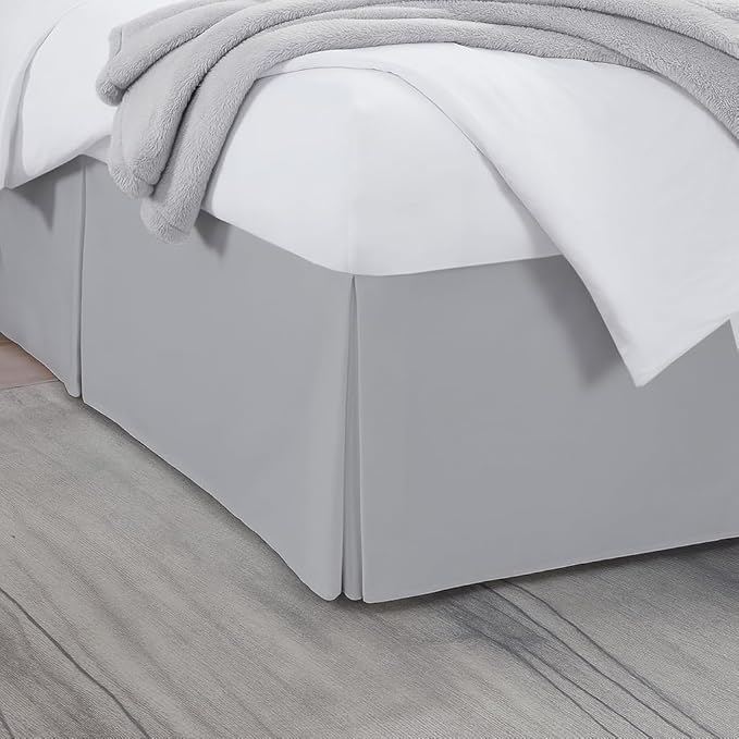 Queen Bed Skirt, Luxury 18 Inch Drop Light Grey Pleated Bed Skirt, Double Brushed Microfiber, Box Pleat Design, Wrinkle & Fade Resistant, Easy Fit Tailored Bedskirt for Queen Size Beds