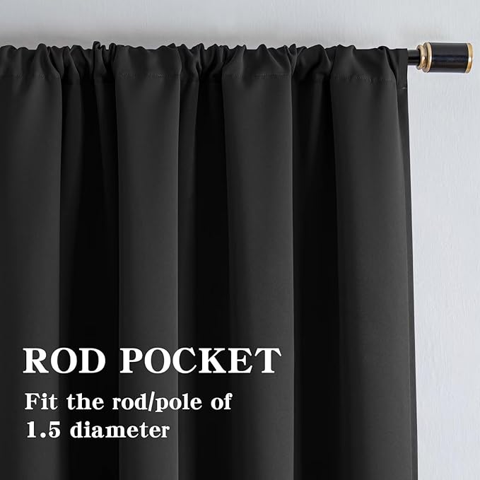 Blackout Curtains for Bedroom 1 Panel, Custom Curtains Thermal Insulated Dark Grey, Rod Pocket Room Darkening Drapes for Living Room Windows Luxury Decor(Custom Size,Dark Grey)
