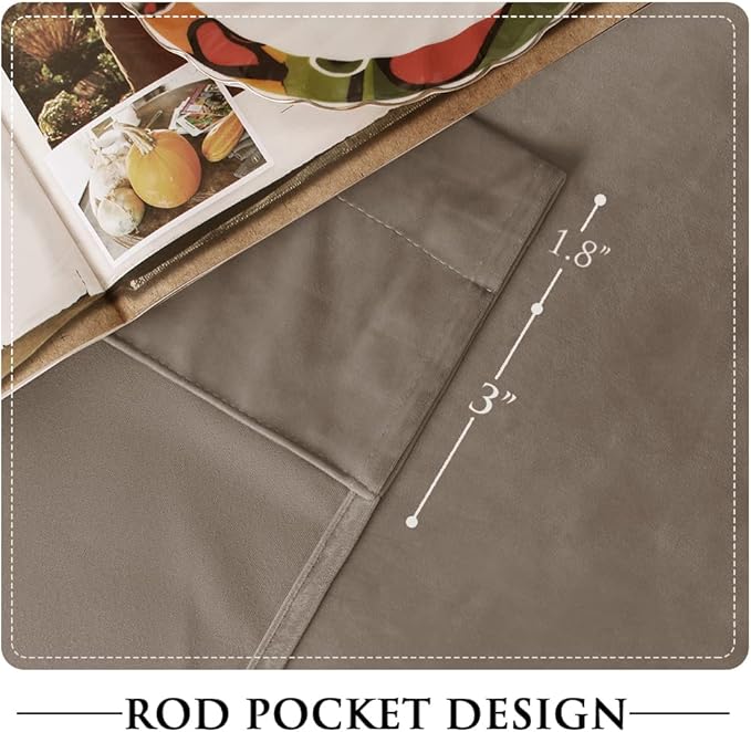 StangH Taupe Curtains 102 inches Rod Pocket Room Darkening Drapes for Dining Room, Heavy Soft Velvet Thermal Curtains for Bedroom, Modern Neutral Home Decor, W52 x L102, 2 Panels