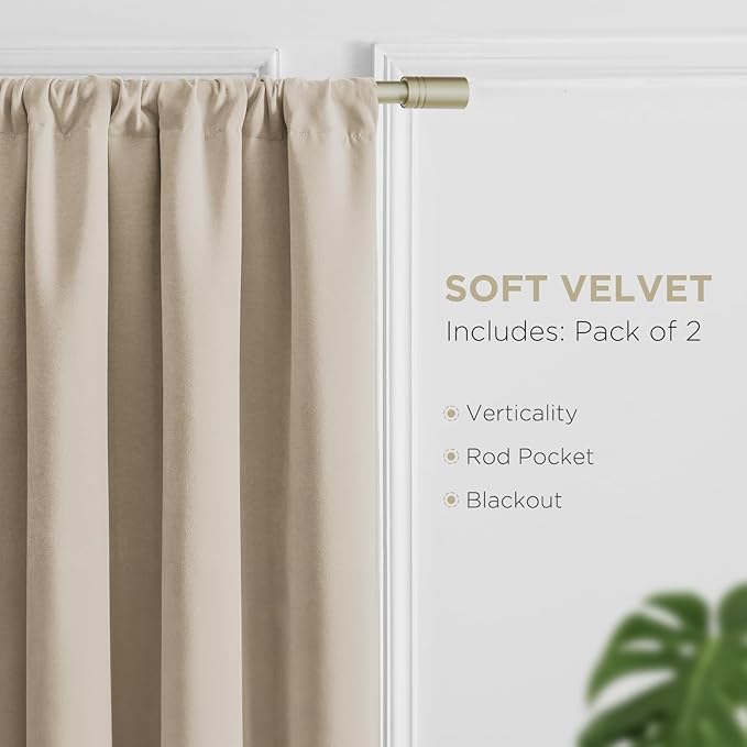 Joydeco Latte Coffee Velvet Curtains 84 Inches 2 Panels, Luxury Thermal Insulated Soft Curtains for Bedroom & Living Room, Room Darkening Velvet Drapes, Rod Pocket (52W x 84L)
