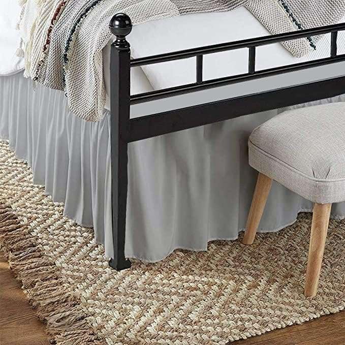 Light Grey Solid Ruffled Bed Skirt Cal-King-24 Inch Drop Split Corner, Microfiber Bedskirt with Platform Three Sided Coverage