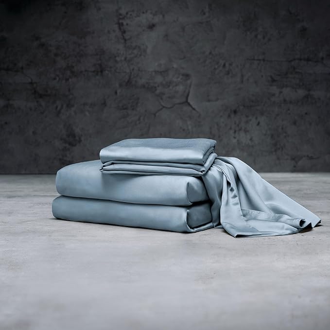 LUXOME Luxury Sheet Set | 100% Rayon (Viscose) from Bamboo | Queen Size - Surf | Deep Pockets | 4-Piece Set (Fitted, Flat, 2 Pillowcases)