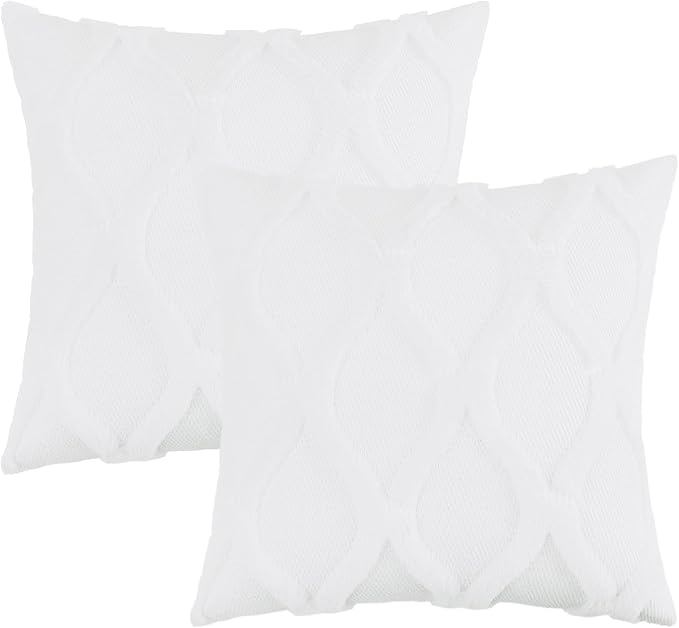 decorUhome Spring Throw Pillow Covers 16x16 Inch Set of 2, Soft Plush Faux Fur Wool Pure White Couch Pillow Covers, Decorative Neutral Pillow Cases for Bed Sofa Living Room Home Decor