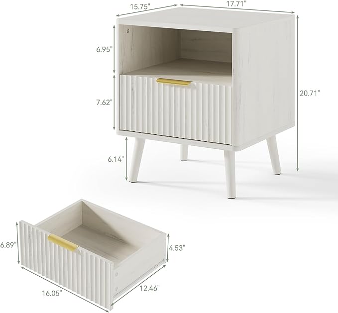 LYNSOM Fluted Dresser and Nightstand Sets 3 Piece, 5-Drawers Dresser and 1-Drawer Nightstands Set of 2, Wood Bedroom Furniture Set for Home, Bedroom, Hallway, White