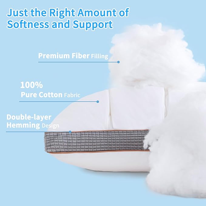 YOUR MOON Soft Pillow King Size of 2 for Sleeping, Super Soft Support Down Alternative Pillow, 100% Cotton Shell Luxury Comfy Fluffy Bed Pillows for Sleep(White)