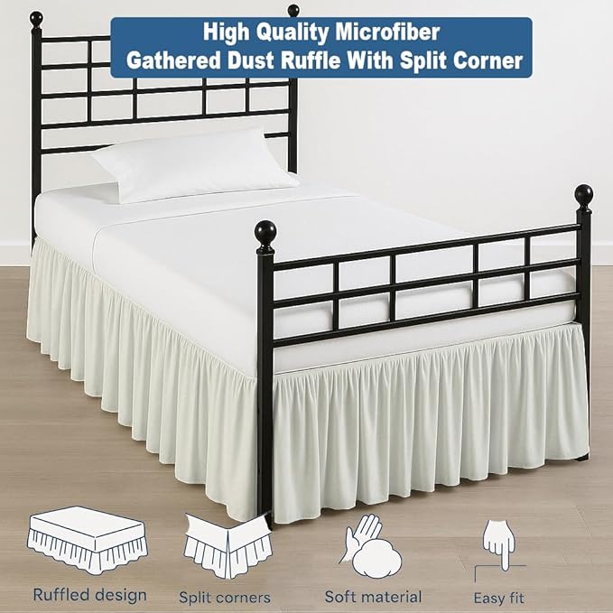 Ruffled Bed Skirt Split Corners with Platform, Tailored Fit Hotel Quality Wrinkle Free Ultra-Soft Microfiber Dust Ruffle, Upto 12 Inch Drop, Twin XL, Ivory