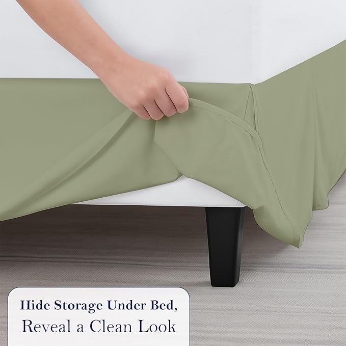 King Bed Skirt, Luxury 12 Inch Drop Sage Pleated Bed Skirt, Double Brushed Microfiber, Box Pleat Design, Wrinkle & Fade Resistant, Easy Fit Tailored Bedskirt for King Size Beds