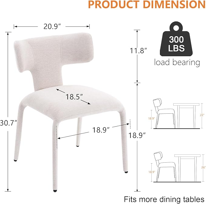 Kidol & Shellder Dining Chairs Set of 6,Modern Upholstered Fabric Dining Room Chairs with Curved Barrel Back,Armless Kitchen Chairs with Metal Legs and Padded Seat for Living Room and Bedroom Beige