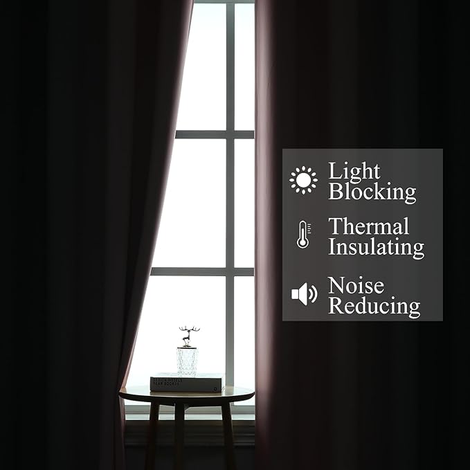Estelar Textiler Pink and Grey Ombre Blackout Curtains for Living Room, Full Room Darkening Curtains for Bedroom, Light Blocking Grommet Thermal Insulated Gradient Drapes, 2 Panels, 42x96 Inch