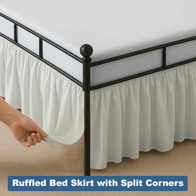 Ruffled Bed Skirt Split Corners with Platform, Tailored Fit Hotel Quality Wrinkle Free Ultra-Soft Microfiber Dust Ruffle, Upto 14 Inch Drop, Full, Ivory