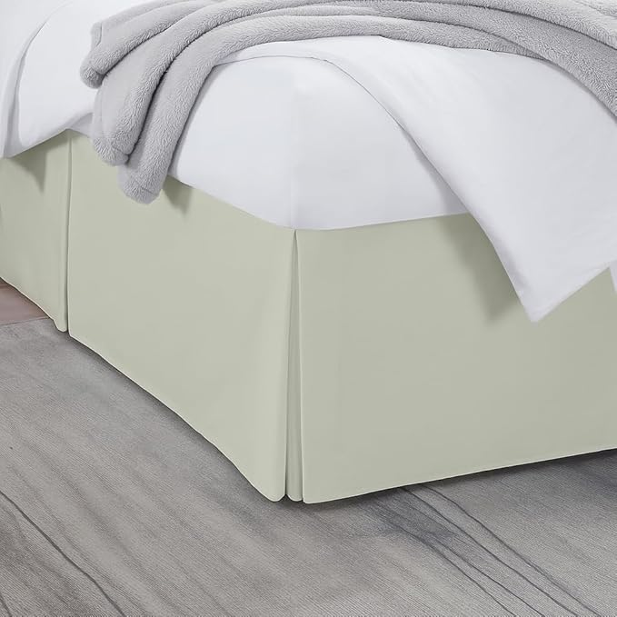 Twin Bed Skirt, Luxury 16 Inch Drop Ivory Pleated Bed Skirt, Double Brushed Microfiber, Box Pleat Design, Wrinkle & Fade Resistant, Easy Fit Tailored Bedskirt for Twin Size Beds