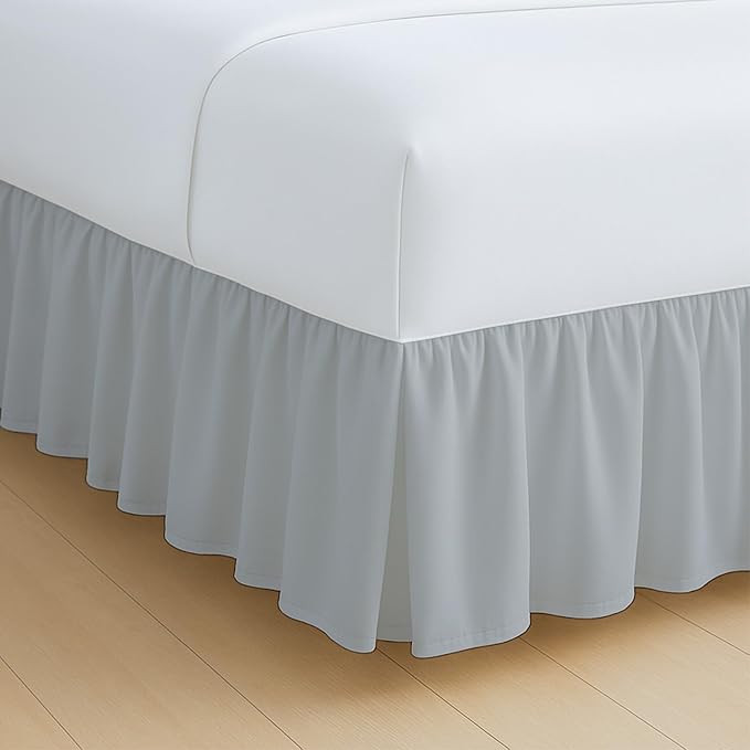 Rajlinen Ruffled Bed Skirt Full, 14 Inch Drop Dust Ruffle with Split Corners, 100% Microfiber Bedskirt with Platform, Three-Sided Coverage Ruffled Gathering Design, Light Grey