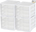 Sterilite 4-Pack 3 Drawer Unit, Plastic Desktop Organizer with Clear Drawers, White Frame - Stackable Multi-Purpose Storage for Office Supplies, Craft Rooms, Classrooms and Home Organization