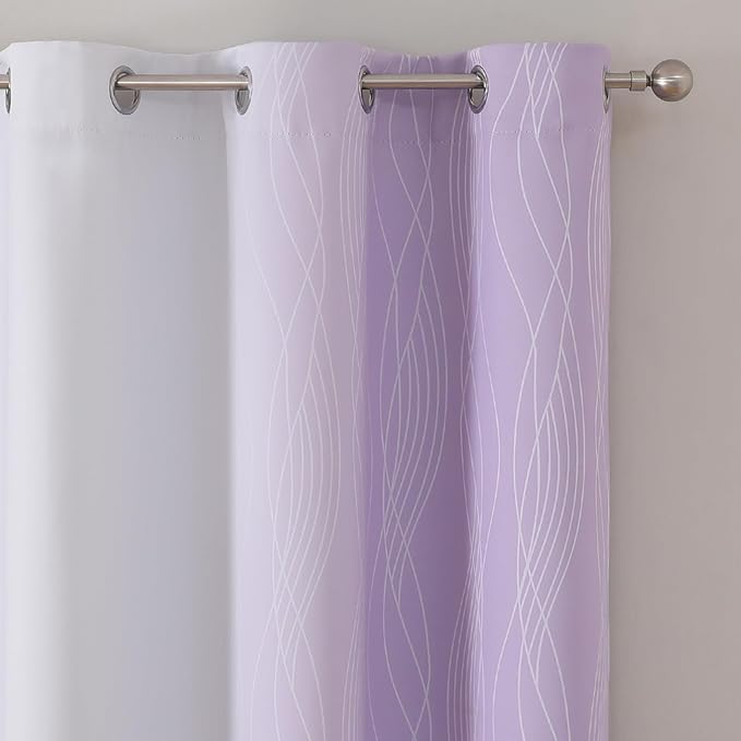 Estelar Textiler Lilac and Greyish White Room Darkening Blackout Curtains 84 Inches Long for Living Room, Thermal Insulated Ombre Light Blocking Grommet Blackout Drapes for Bedroom, 42Wx84L, 2 Panels