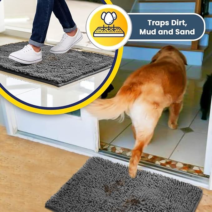 Muddy Mat® | Super Absorbent Door Mat Indoor, Microfiber Quick Dry Chenille Entryway Rug, Non-Slip Front Door Mat, Indoor Mats for Entryway, Machine Washable Pet Rug, Grey 24"x36"