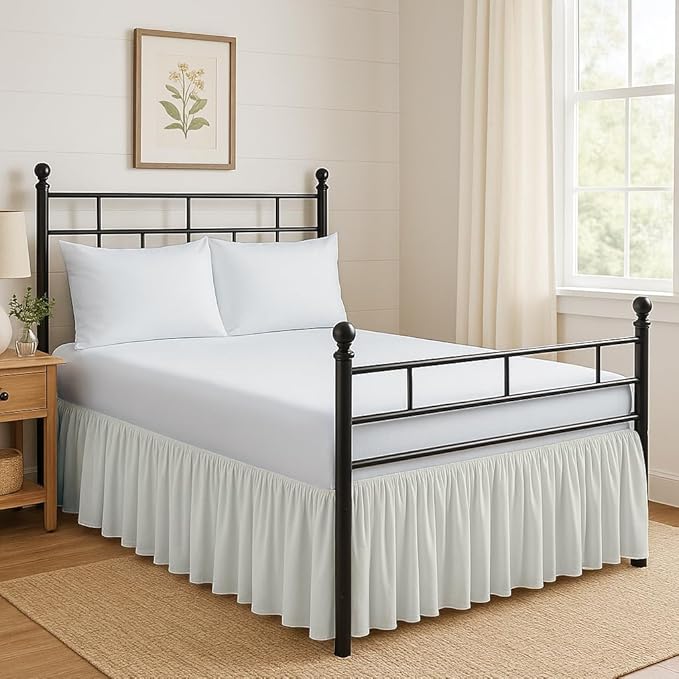 Ruffled Bed Skirt Split Corners with Platform, Tailored Fit Hotel Quality Wrinkle Free Ultra-Soft Microfiber Dust Ruffle, Upto 14 Inch Drop, Full, Ivory