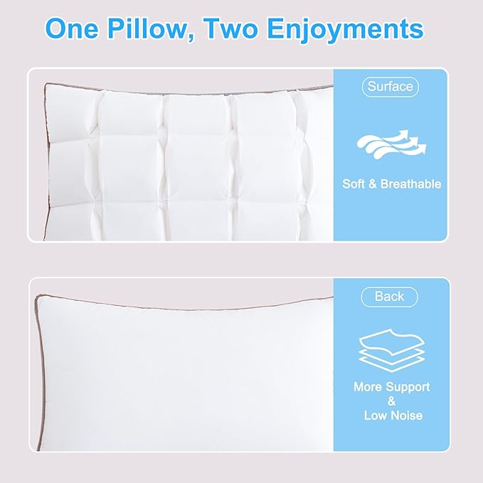 YOUR MOON Soft Pillow Queen Size Set of 2, Super Soft Support Down Alternative Pillow 2 Pack, 100% Cotton Shell Luxury Comfy Fluffy Bed Pillows for Sleeping (White)