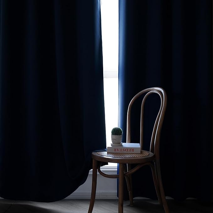 Blackout Curtains 108 Inch Length 2 Panels Set, Black Out Curtains for Bedroom 108 Inch Long, Rod Pocket Energy Saving Room Darkening Drapes for Living Room Window Navy Blue(W52 x L108)